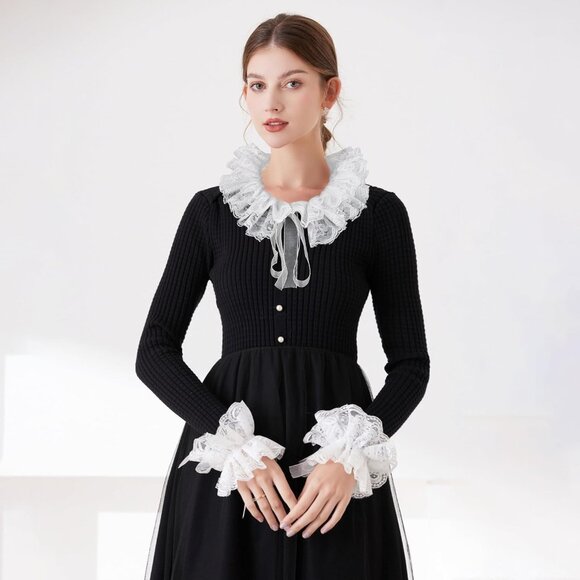 Vintage Lace Collar and Cuffs Set for Halloween Cosplay Victorian Theme - Picture 5 of 7
